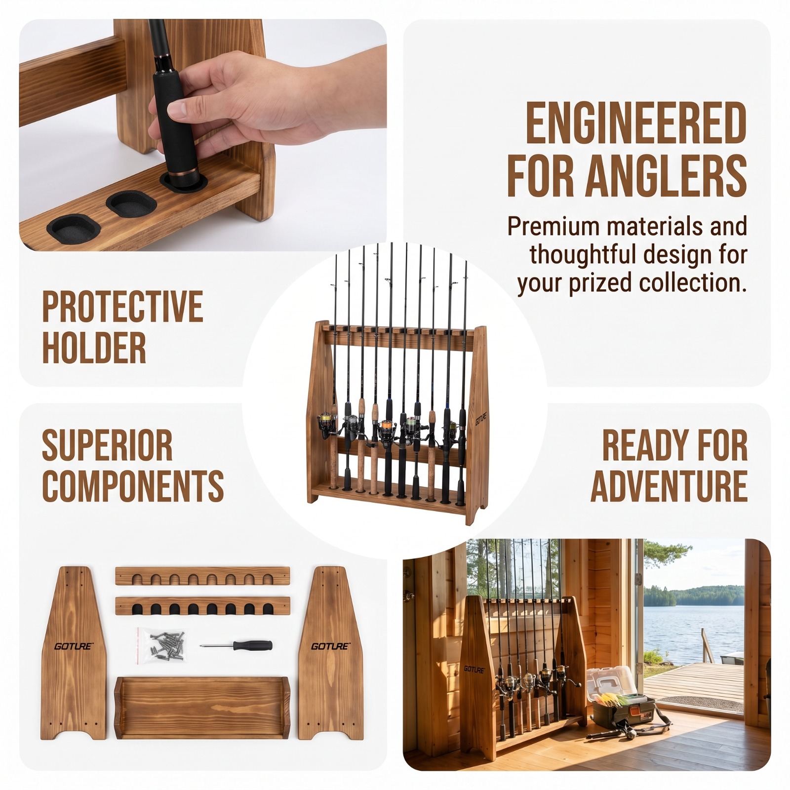 Goture 10 Slots Carbonized Pin - Fishing Rod Rack ulasan dan harga