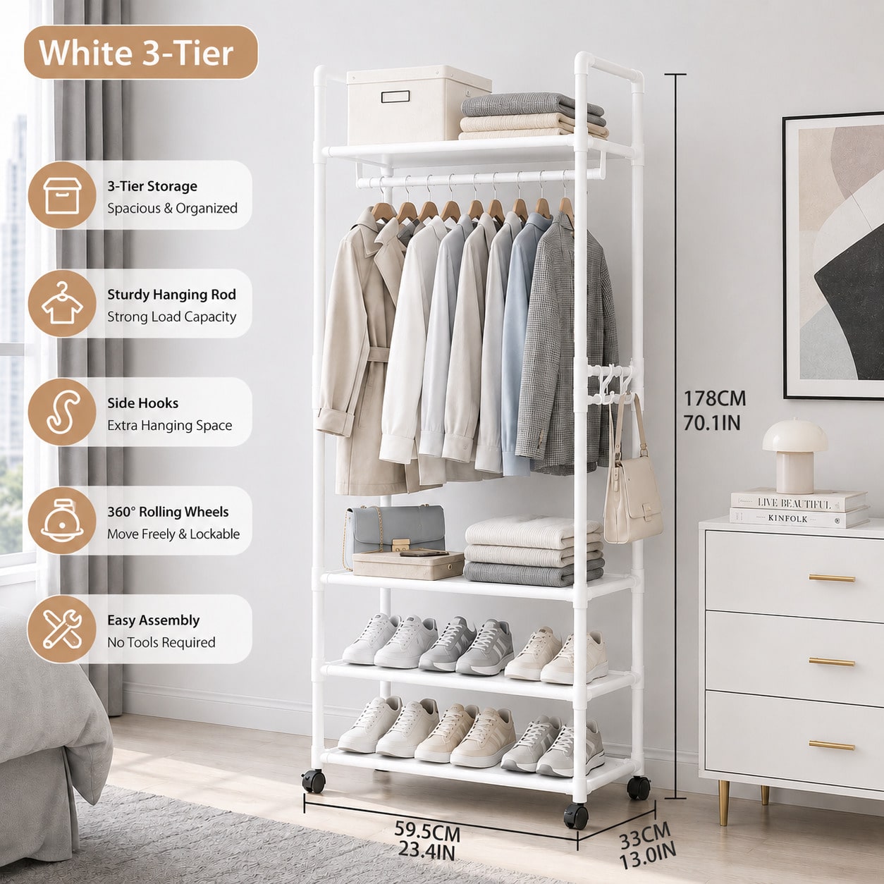 Rolling Clothes Rack With Whee - Fishing Rod Holder ulasan dan harga