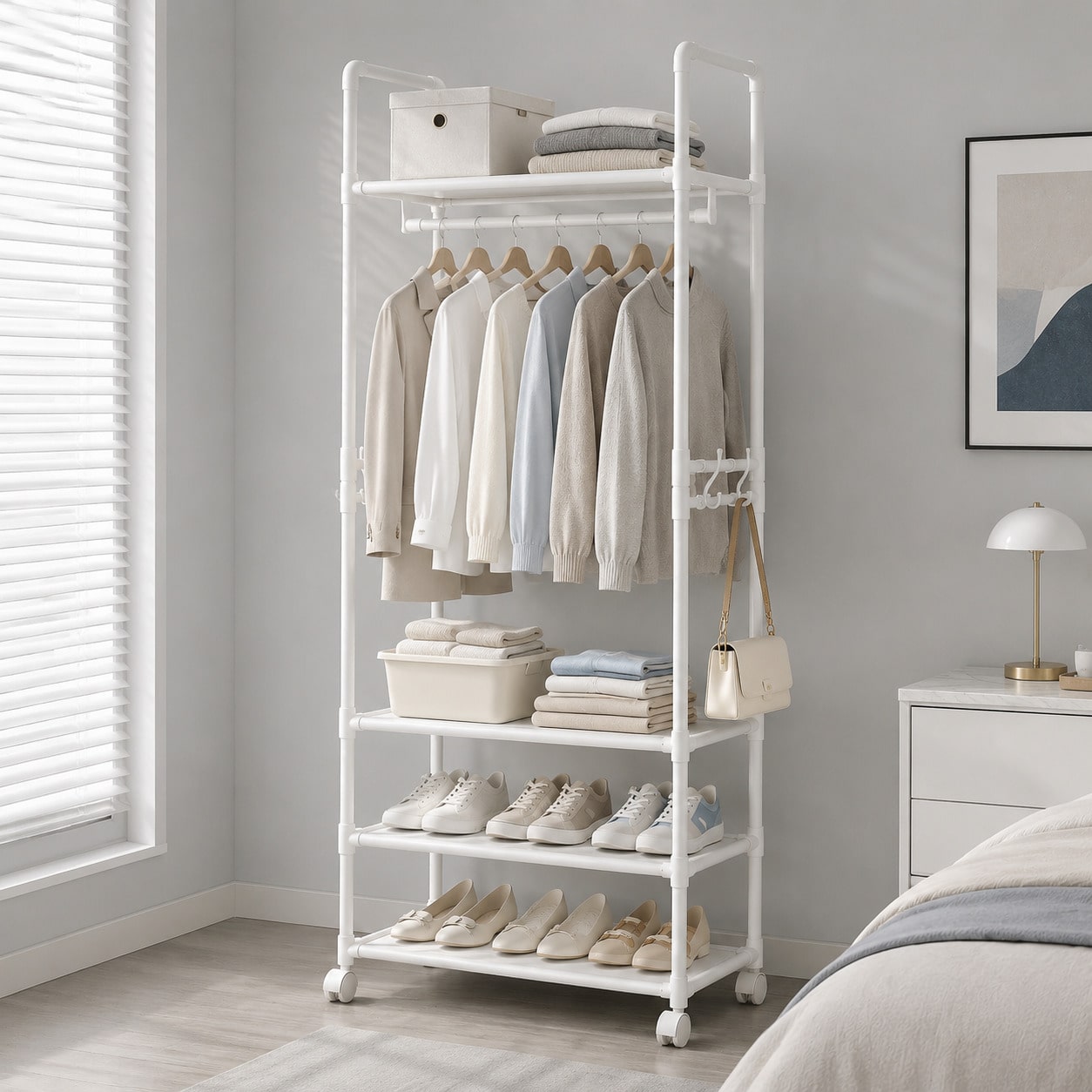 Rolling Clothes Rack With Whee - Fishing Rod Holder ulasan dan harga