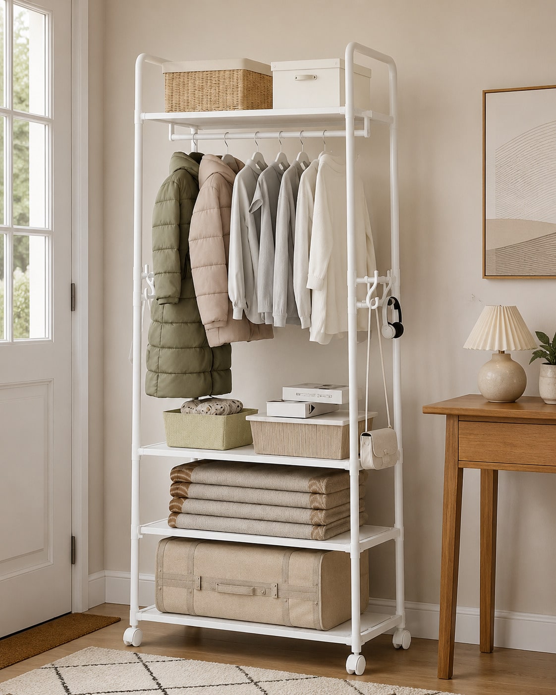 Rolling Clothes Rack With Whee - Fishing Rod Holder ulasan dan harga