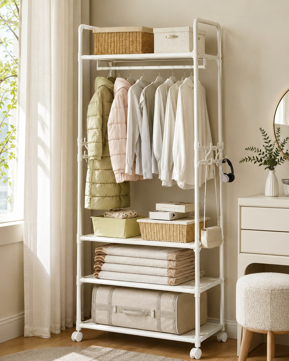 Rolling Clothes Rack With Whee - Fishing Rod Holder ulasan dan harga